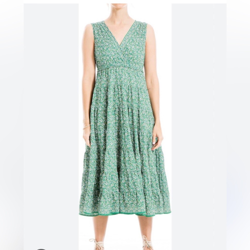 Max Studio Green and White Floral Print  Maxi Dress 1X